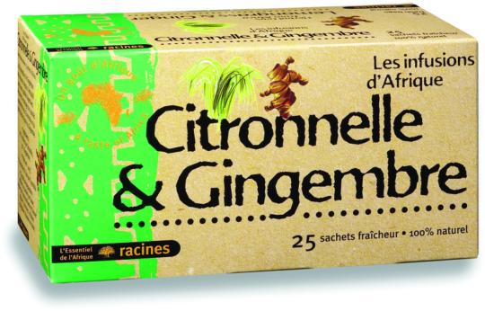 Tisane au Gingembre/Citronnelle "les infusions d'Afrique" RACINES boite de 25 sachets de 40gr
