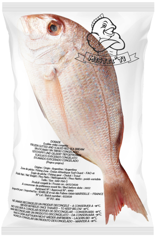 Dorade Argentine vidée ecaillée calibre 500/700 sachet individuel - 5kg - prix au kilo